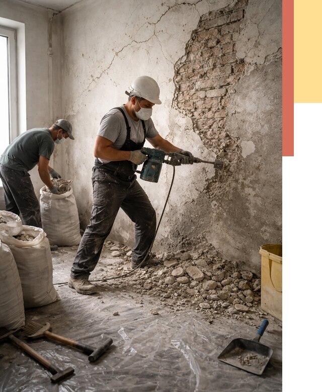 Демонтаж штукатурки со стен в Евпатории от 7584 руб/м² — быстро и недорого | ОТДЕЛОЧНИК-Евп