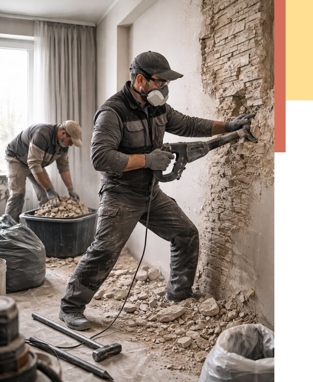 Демонтаж декоративного камня в Евпатории от 1527 руб/м² — быстро и недорого | ОТДЕЛОЧНИК-Евп