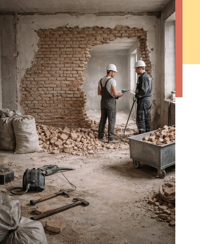 Демонтаж кирпичных стен в Евпатории от 4424 руб. — быстро, недорого, под ключ | ОТДЕЛОЧНИК-Евп