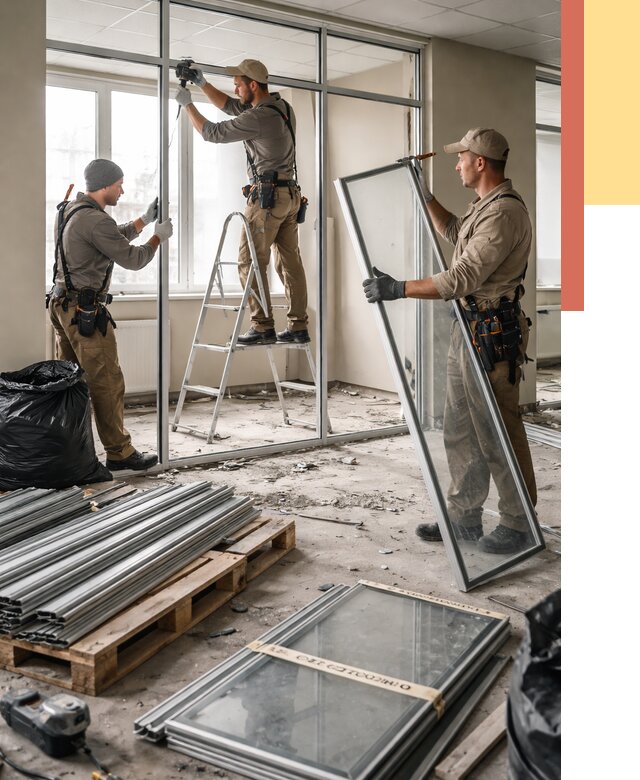 Демонтаж алюминиевых перегородок в Евпатории от 4424 руб. — быстро и недорого | ОТДЕЛОЧНИК-Евп