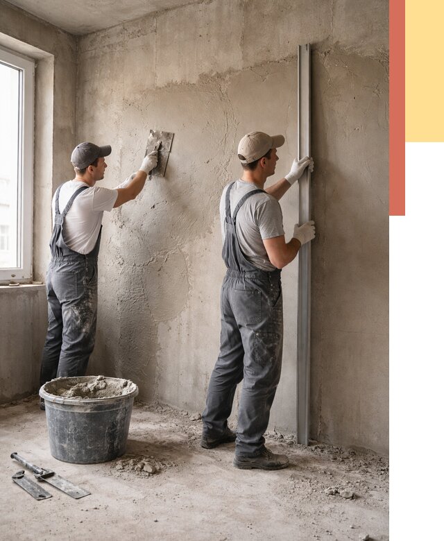 Штукатурка бетонных стен в Евпатории от 4740 руб/м² — качественно и быстро | ОТДЕЛОЧНИК-Евп