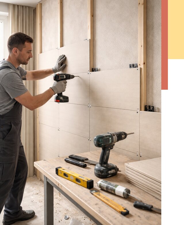 Монтаж МДФ панелей на стены в Евпатории от 1317 руб. под ключ | ОТДЕЛОЧНИК-Евп