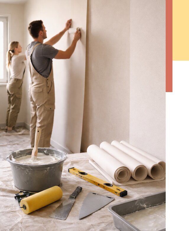 Поклейка бумажных обоев в Евпатории от 5793 руб./м2 — быстро и недорого | ОТДЕЛОЧНИК-Евп