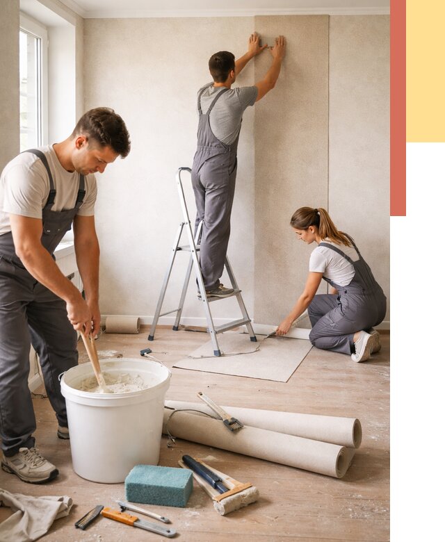 Оклейка стен обоями в Евпатории от 3687 руб/м2 — быстро и недорого | ОТДЕЛОЧНИК-Евп