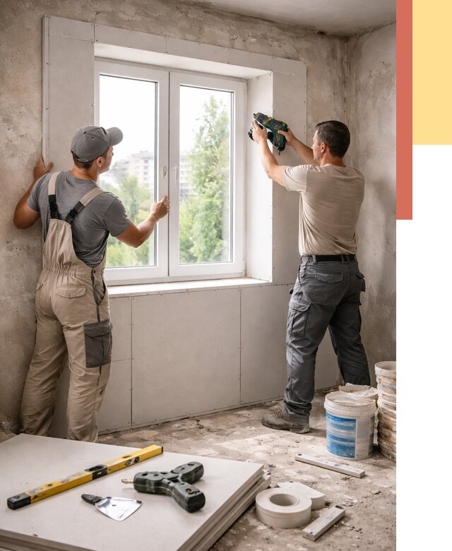 Монтаж откосов из гипсокартона в Евпатории от 4740 руб. под ключ | ОТДЕЛОЧНИК-Евп