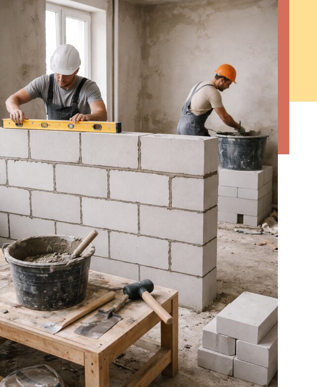 Кладка перегородок из газобетона в Евпатории от 3371 руб. под ключ | ОТДЕЛОЧНИК-Евп