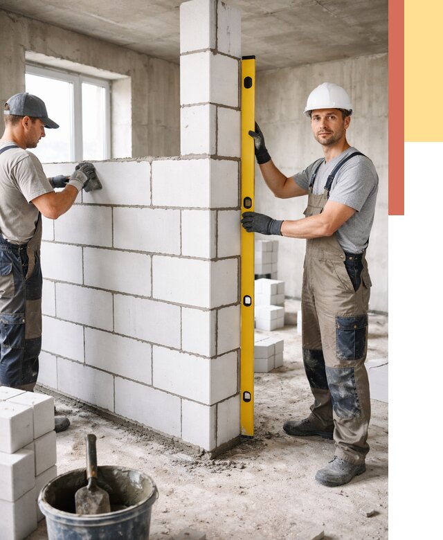 Кладка перегородок из пеноблока в Евпатории от 1896 руб. под ключ | ОТДЕЛОЧНИК-Евп