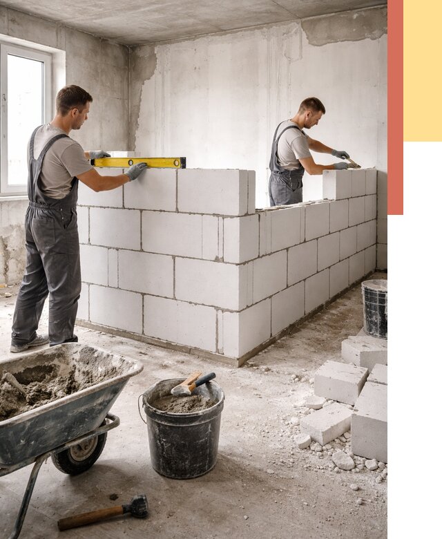 Кладка перегородок из ПГП в Евпатории от 2633 руб./м2 — монтаж и возведение под ключ | ОТДЕЛОЧНИК-Евп