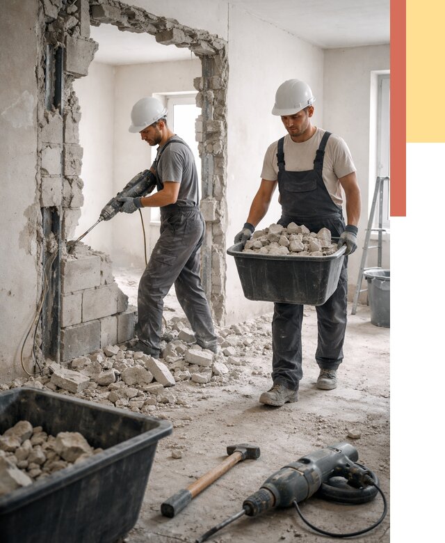 Демонтаж блоковых перегородок в Евпатории от 3950 руб. — быстро и недорого | ОТДЕЛОЧНИК-Евп