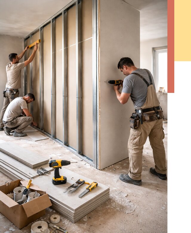 Монтаж однослойной перегородки из гипсокартона в Евпатории от 685 руб. | ОТДЕЛОЧНИК-Евп