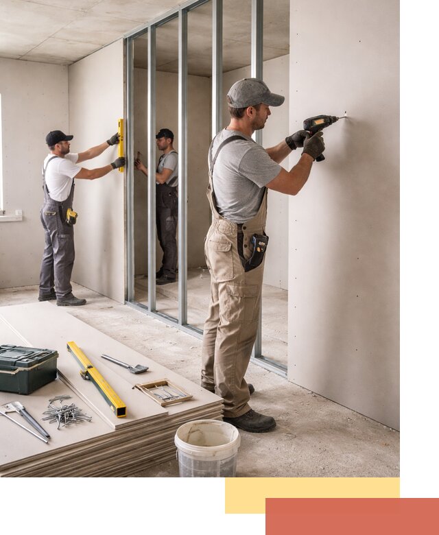 Однослойная перегородка из гипсокартона в Евпатории под ключ, монтаж и отделка