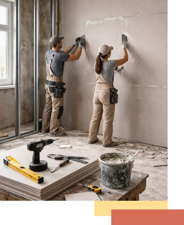 Монтаж двухслойной перегородки из гипсокартона в Евпатории