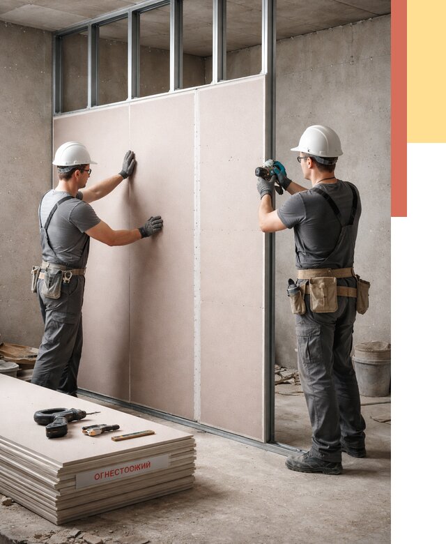 Перегородка из огнестойкого гипсокартона в Евпатории от 1949 руб. под ключ | ОТДЕЛОЧНИК-Евп