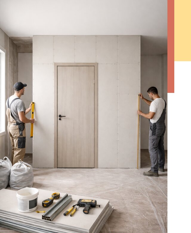 Перегородка из гипсокартона с дверью в Евпатории от 4740 руб. под ключ | ОТДЕЛОЧНИК-Евп