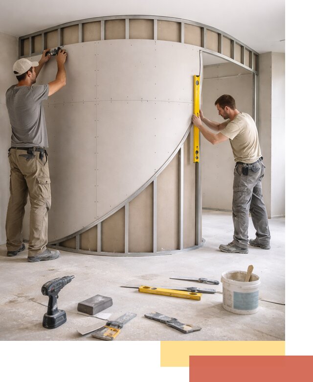 Радиусная перегородка из гипсокартона в Евпатории под ключ