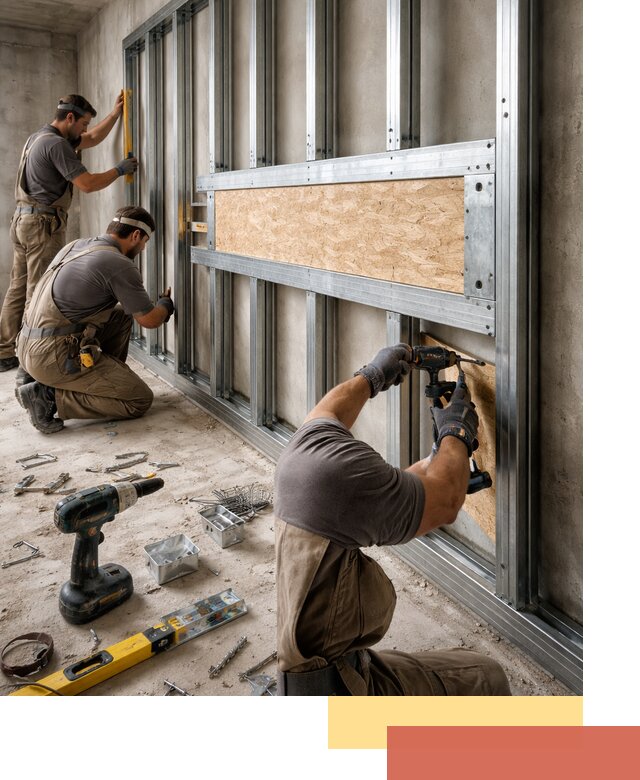 Усиленная перегородка для крепления тяжёлых конструкций в Евпатории