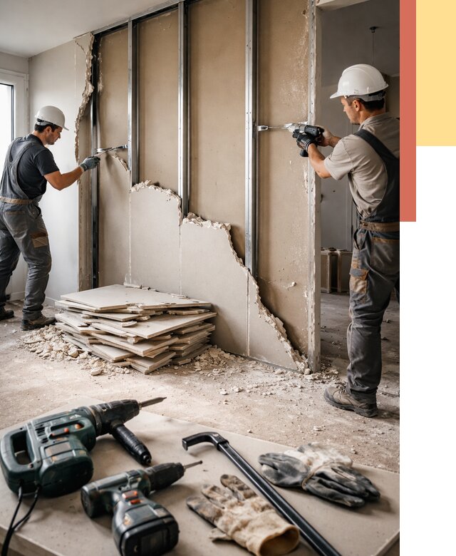 Демонтаж перегородки из гипсокартона в Евпатории от 1264 руб. быстро и недорого | ОТДЕЛОЧНИК-Евп