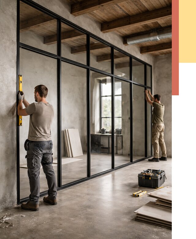 Стеклянные перегородки лофт в Евпатории от 11060 руб. под ключ | ОТДЕЛОЧНИК-Евп