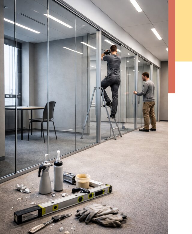 Стеклянные офисные перегородки в Евпатории от 8953 руб. — монтаж и установка | ОТДЕЛОЧНИК-Евп