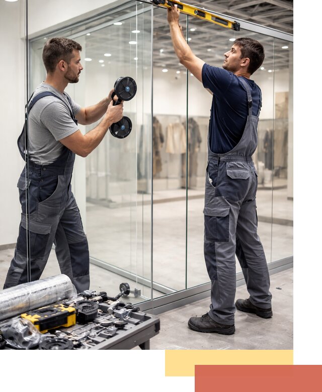 Стеклянные перегородки для магазинов в Евпатории — монтаж и установка