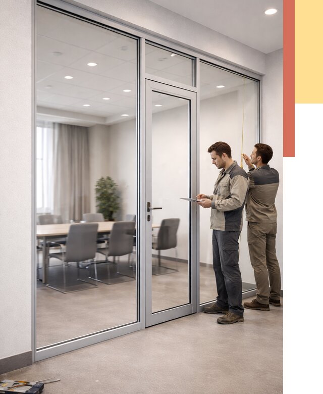 Установка и монтаж алюминиевых перегородок со стеклом в Евпатории от 8637 руб. | ОТДЕЛОЧНИК-Евп