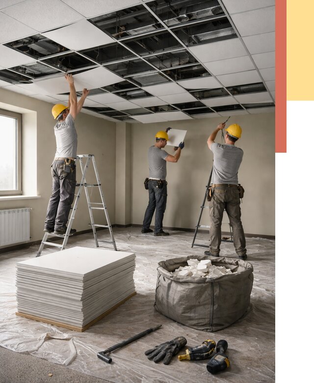 Демонтаж потолка Армстронг в Евпатории от 4740 руб. быстро и недорого | ОТДЕЛОЧНИК-Евп