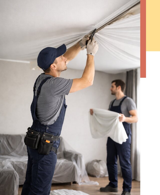 Демонтаж натяжного потолка в Евпатории от 4740 руб. — снятие и разбор под ключ | ОТДЕЛОЧНИК-Евп