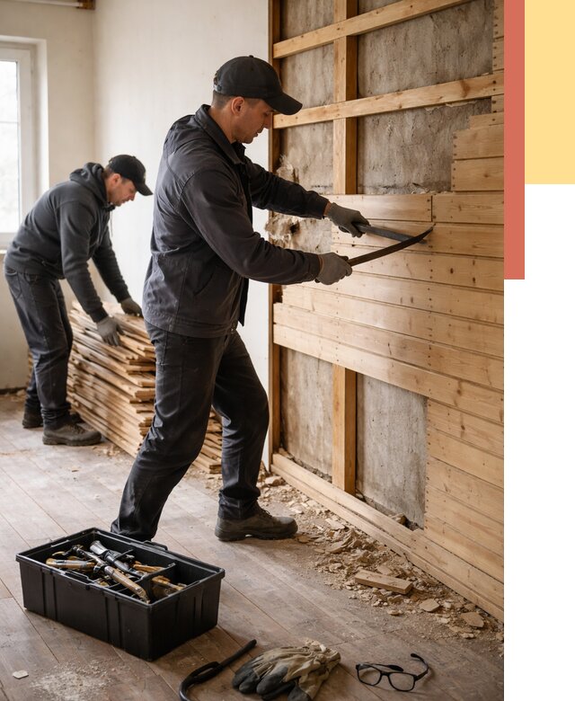 Демонтаж вагонки в Евпатории от 4003 руб/м2 — быстро и недорого | ОТДЕЛОЧНИК-Евп