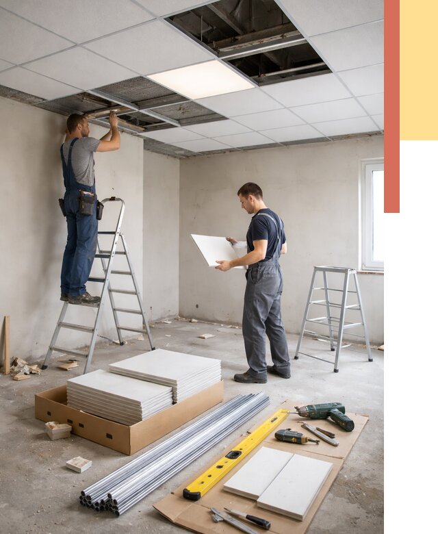 Монтаж потолка армстронг в Евпатории от 4740 руб/м2 — быстрая установка под ключ | ОТДЕЛОЧНИК-Евп