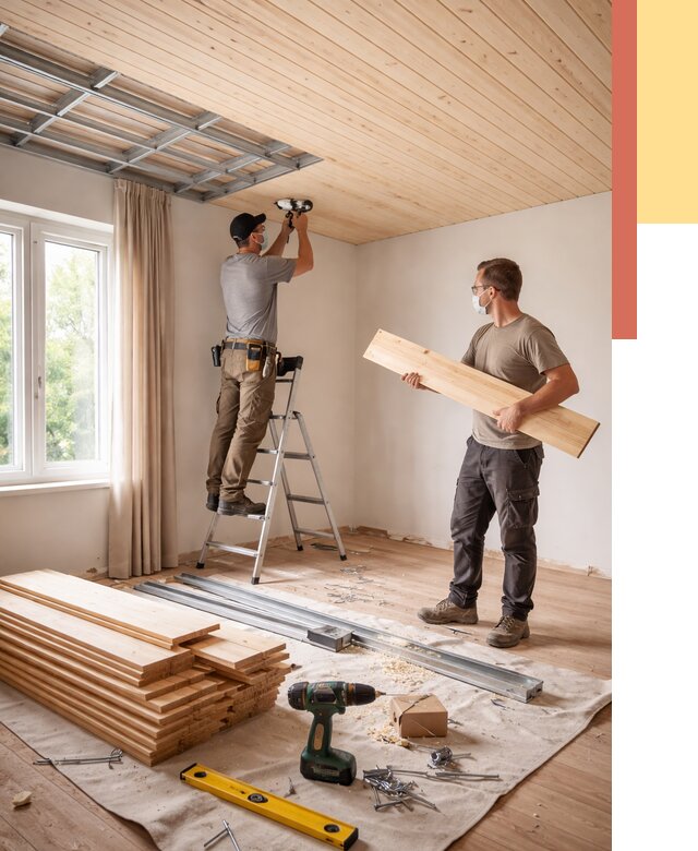 Монтаж потолка из вагонки в Евпатории от 6846 руб. | Быстро и недорого — ОТДЕЛОЧНИК-Евп