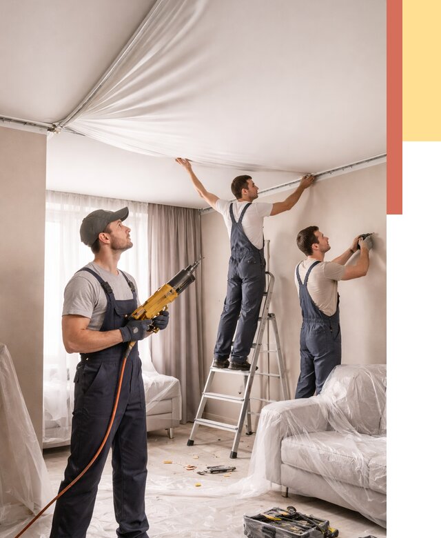 Установка натяжного потолка в Евпатории от 4740 руб. | Быстро и недорого — ОТДЕЛОЧНИК-Евп