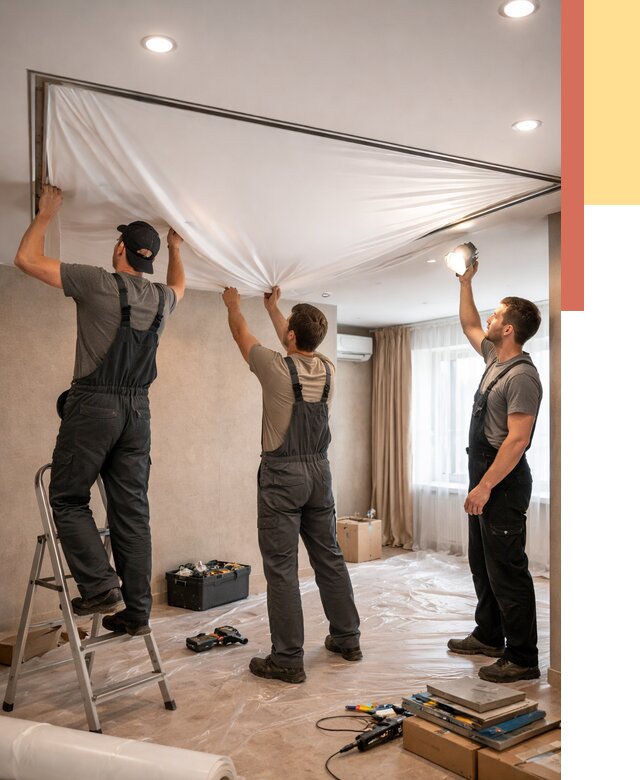 Монтаж ПВХ натяжного потолка в Евпатории от 3687 руб. под ключ | ОТДЕЛОЧНИК-Евп