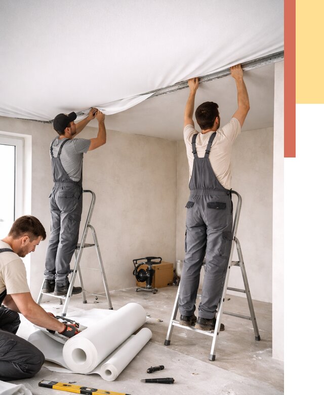 Монтаж тканевого натяжного потолка в Евпатории от 3687 руб. под ключ | ОТДЕЛОЧНИК-Евп