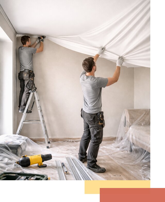 Монтаж тканевого натяжного потолка в Евпатории недорого и быстро