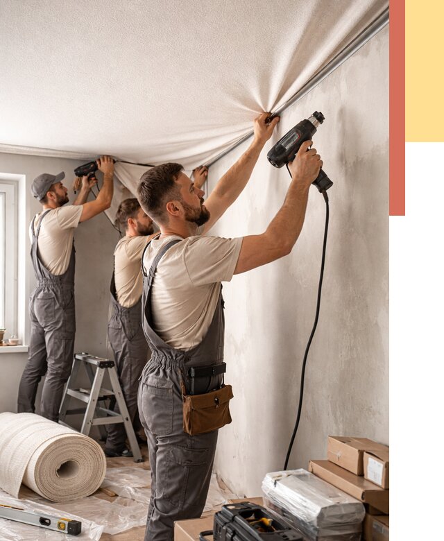 Монтаж фактурного натяжного потолка в Евпатории от 790 руб. — ОТДЕЛОЧНИК-Евп