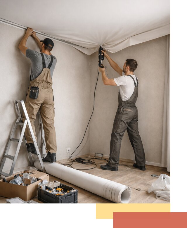 Монтаж цветного натяжного потолка в Евпатории за один день