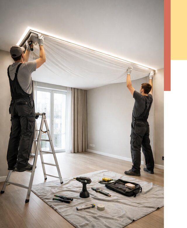 Монтаж парящего натяжного потолка в Евпатории от 4740 руб. быстро и недорого | ОТДЕЛОЧНИК-Евп