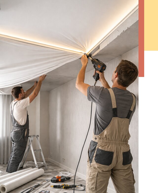 Монтаж натяжного потолка с подсветкой в Евпатории от 1001 руб. | ОТДЕЛОЧНИК-Евп