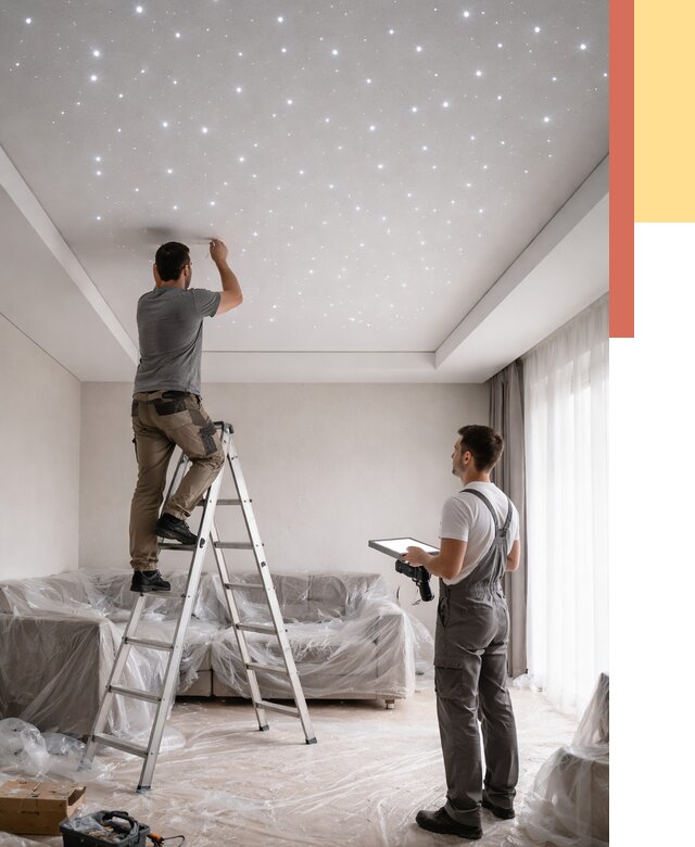 Монтаж натяжного потолка «звездное небо» в Евпатории от 6846 руб. | ОТДЕЛОЧНИК-Евп