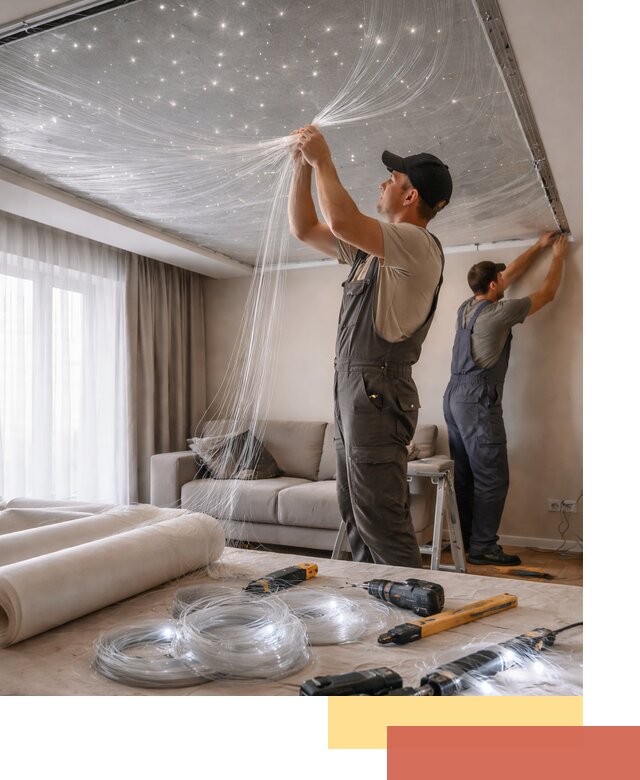 Монтаж натяжного потолка «Звездное небо» в Евпатории