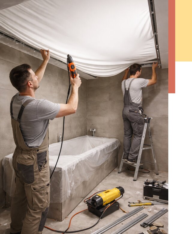 Монтаж натяжного потолка в ванной в Евпатории от 1264 руб. под ключ | ОТДЕЛОЧНИК-Евп