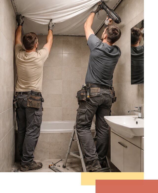 Монтаж натяжного потолка в ванной в Евпатории быстро и качественно