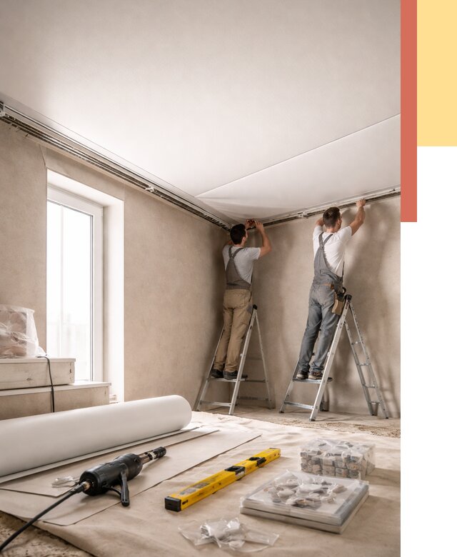 Монтаж натяжного потолка в спальне в Евпатории от 4003 руб. под ключ | ОТДЕЛОЧНИК-Евп