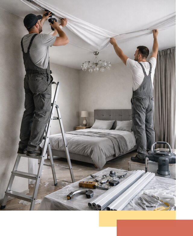 Монтаж натяжного потолка в спальне в Евпатории