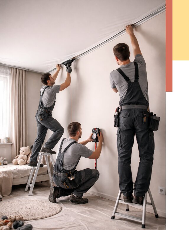 Монтаж натяжного потолка в детской в Евпатории от 3687 руб. — быстро и недорого | ОТДЕЛОЧНИК-Евп