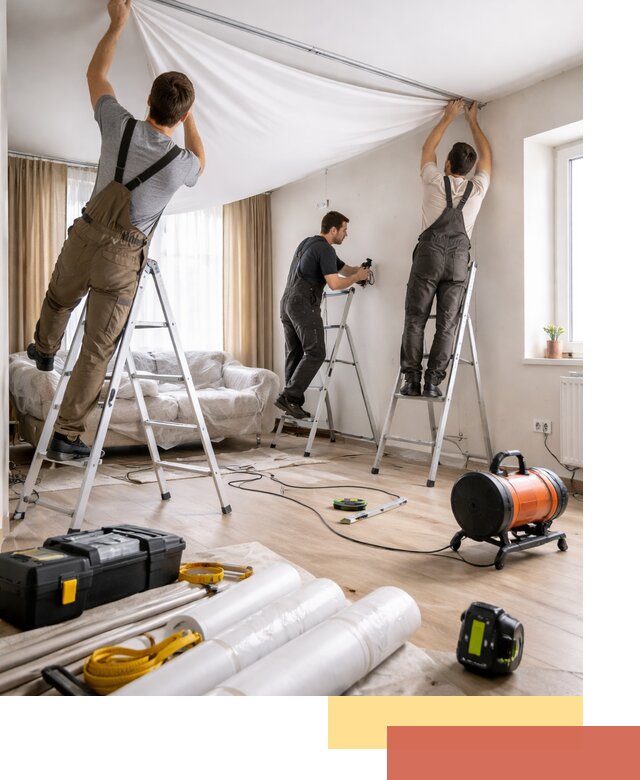 Монтаж натяжного потолка в гостиной в Евпатории