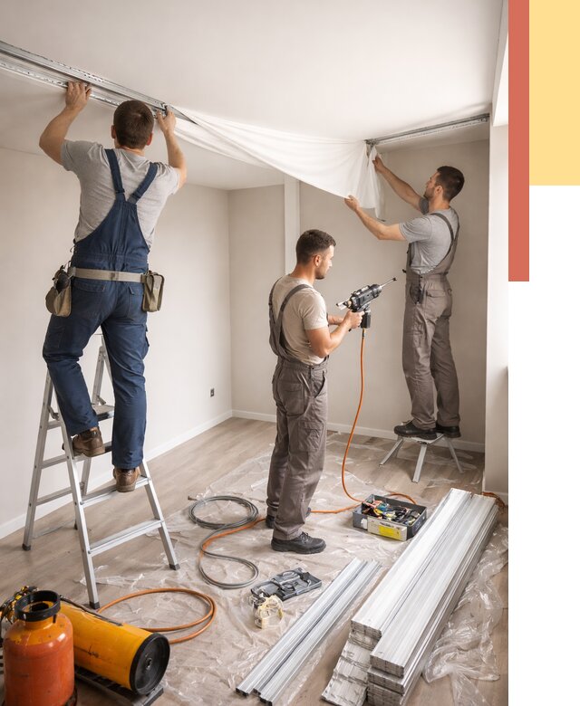 Монтаж натяжного потолка в студии в Евпатории от 5793 руб. — быстро и недорого | ОТДЕЛОЧНИК-Евп