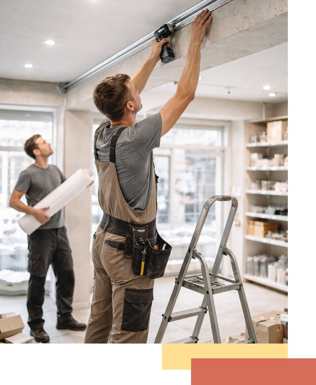 Монтаж натяжных потолков в магазине в Евпатории