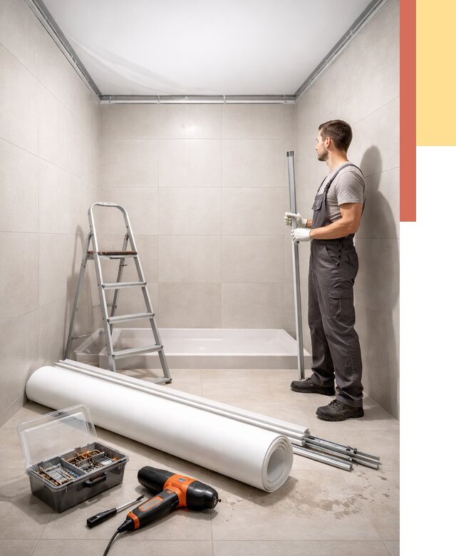 Монтаж натяжного потолка в санузле в Евпатории от 1949 руб. — ОТДЕЛОЧНИК-Евп