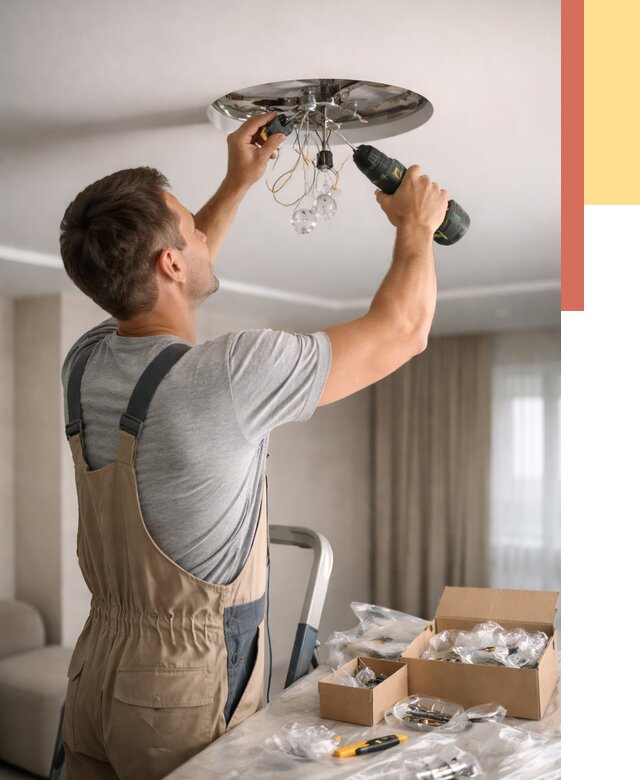 Установка люстры в натяжной потолок в Евпатории от 1264 руб. | Быстро и недорого — ОТДЕЛОЧНИК-Евп